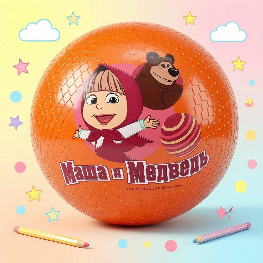 Мячик детский " Играем вместе" Маша и медведь, 23 см.
