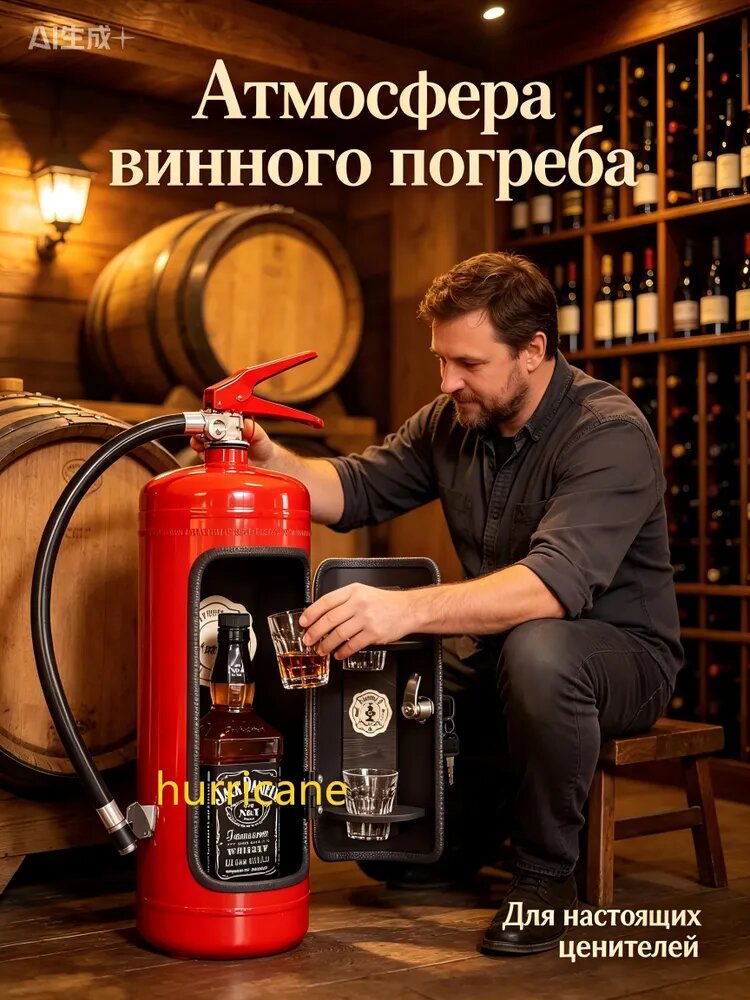 Мини-бар в виде огнетушителя с замком и полками для напитков — фото 1