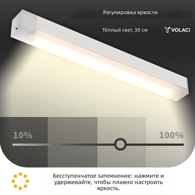 Аккумуляторная светодиодная лента с датчиком движения, USB, магнитный ночник, теплый белый свет, длина 19.69 дюйма, для шкафов и коридоров