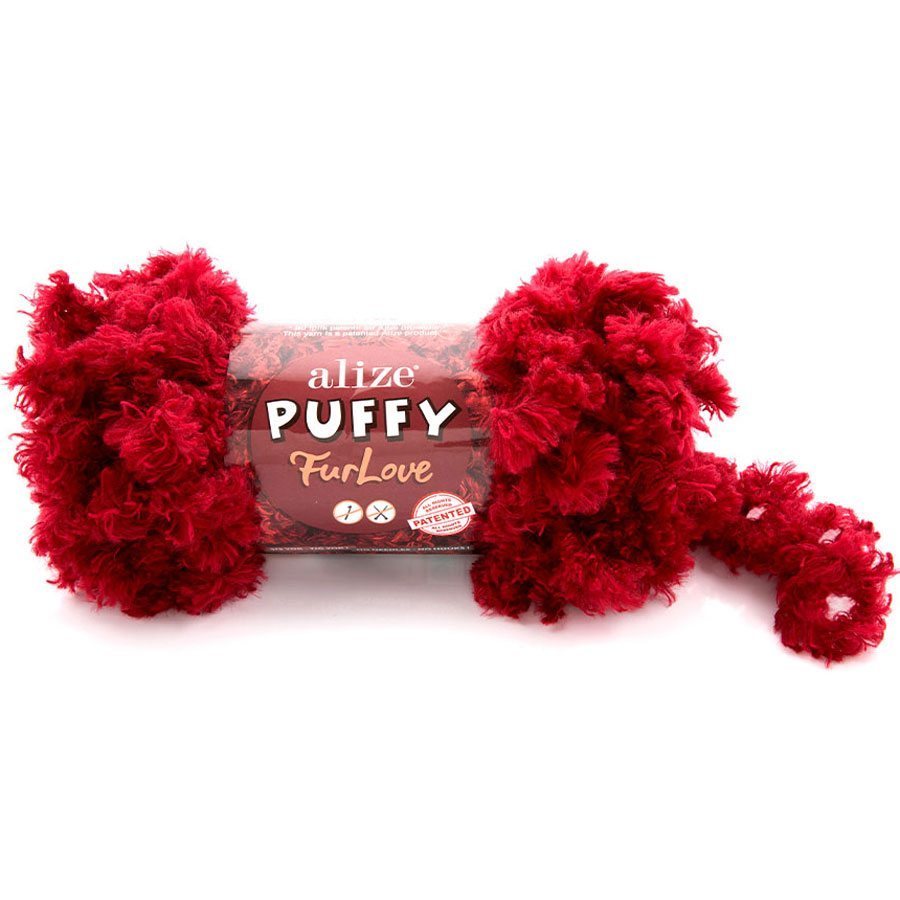 Пряжа Alize PUFFY FURLOVE 56 красный (5 мотков)