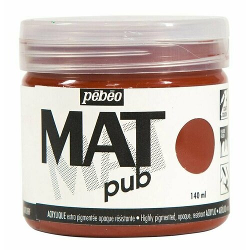 фото Краска акриловая pebeo экстра матовая mat pub №1, сиена жженая, 140 мл