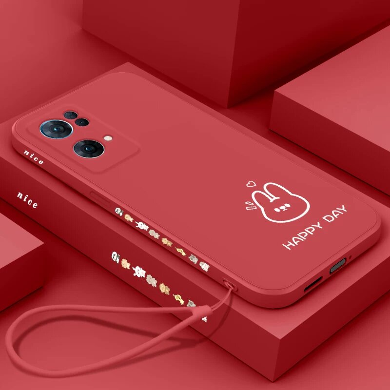 OPPO Reno7 SE Жидкий силиконовый чехол с зайчиком, яблочный красный, защитный чехол для телефона