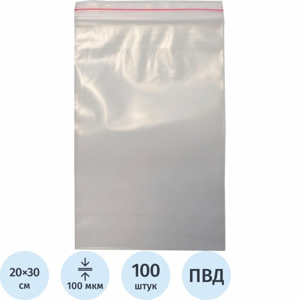Пакет с замком (Zip Lock) 20x30 см 100 мкм, 100 шт/уп, 1476970