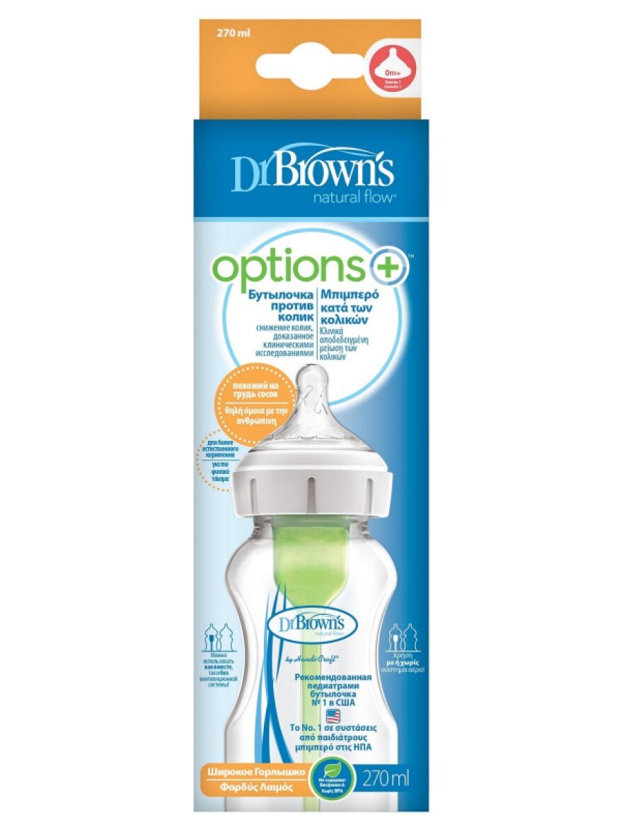 Бутылочка антиколик Dr. Brown's Options+ с широким горлышком, 270 мл — фото 1