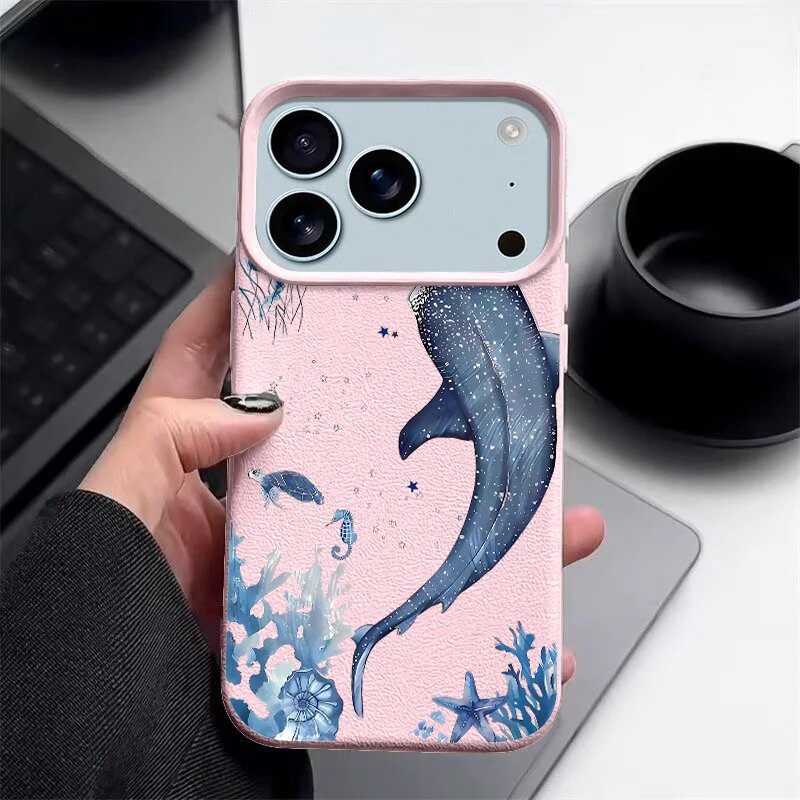 Чехол для телефона с узором в виде кита для iPhone 17e, 17, 16, 15, 14, Айфон 16 Про Макс, A977-Pink