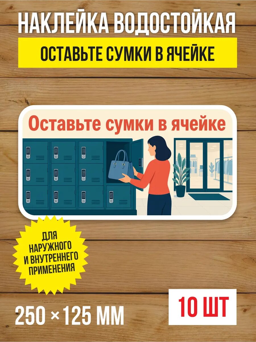Наклейка «Оставьте сумки в ячейке» виниловая, 250х125 мм, 10 шт