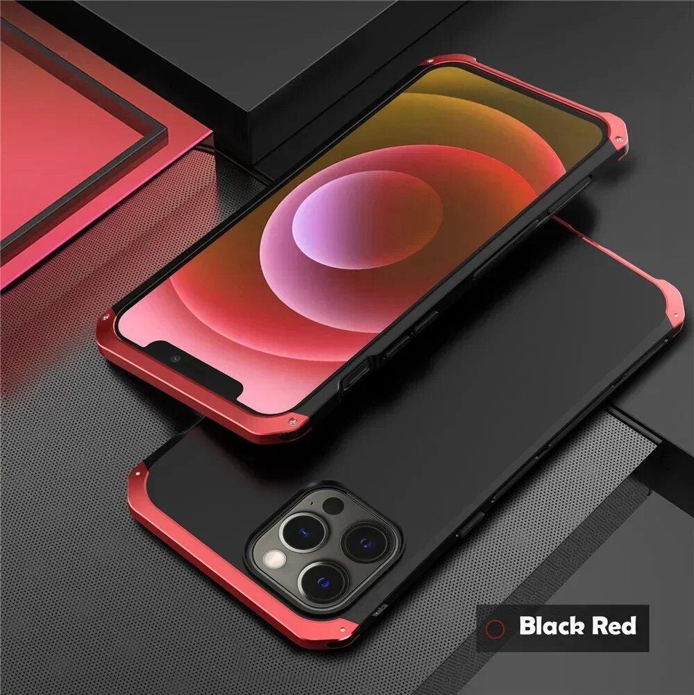 Противоударный металлический бронированный чехол для iPhone 11, Красный, Black Red, For iPhone 16