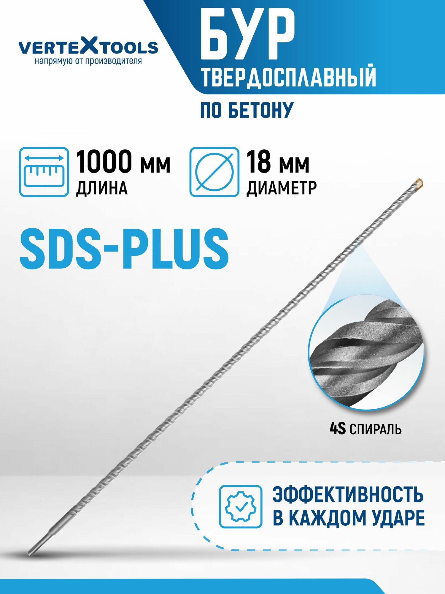 Бур для перфоратора 18 мм SDS-plus 18Х1000 мм