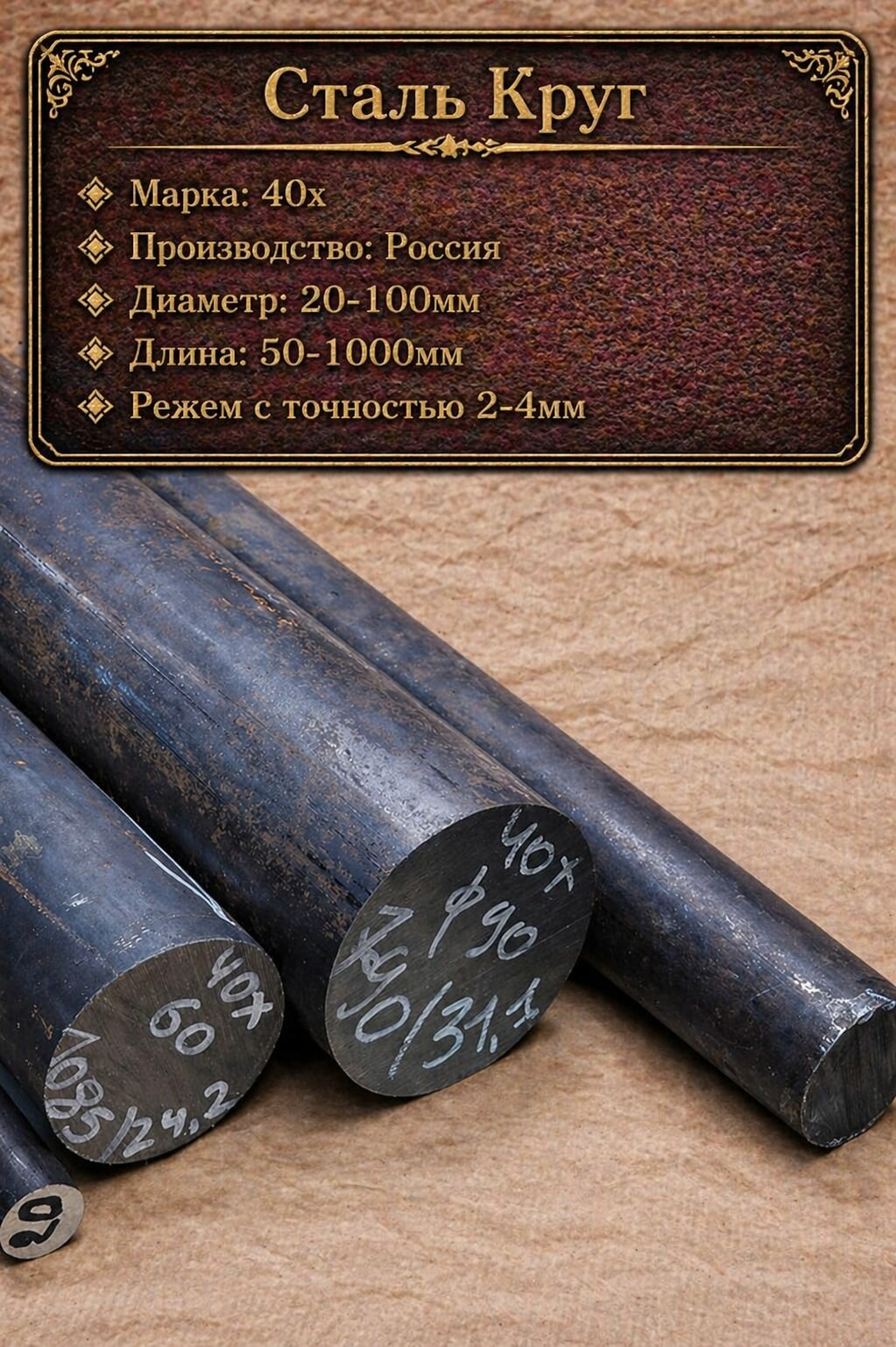 Сталь 40х, Стальной Круг, Пруток, Стержень, Диаметр 30 мм, длина 150 мм