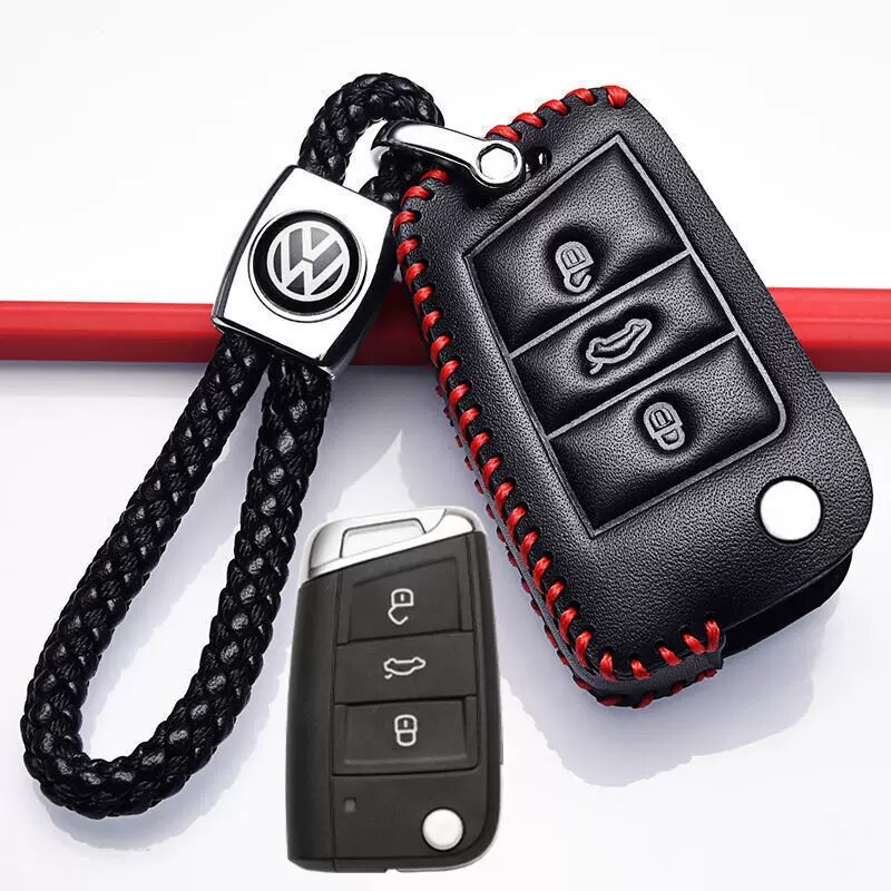 Кожаный чехол для ключа Volkswagen Taigo 2026, полуоткрытый чехол с плетеной веревкой, красный, совместим с ручным