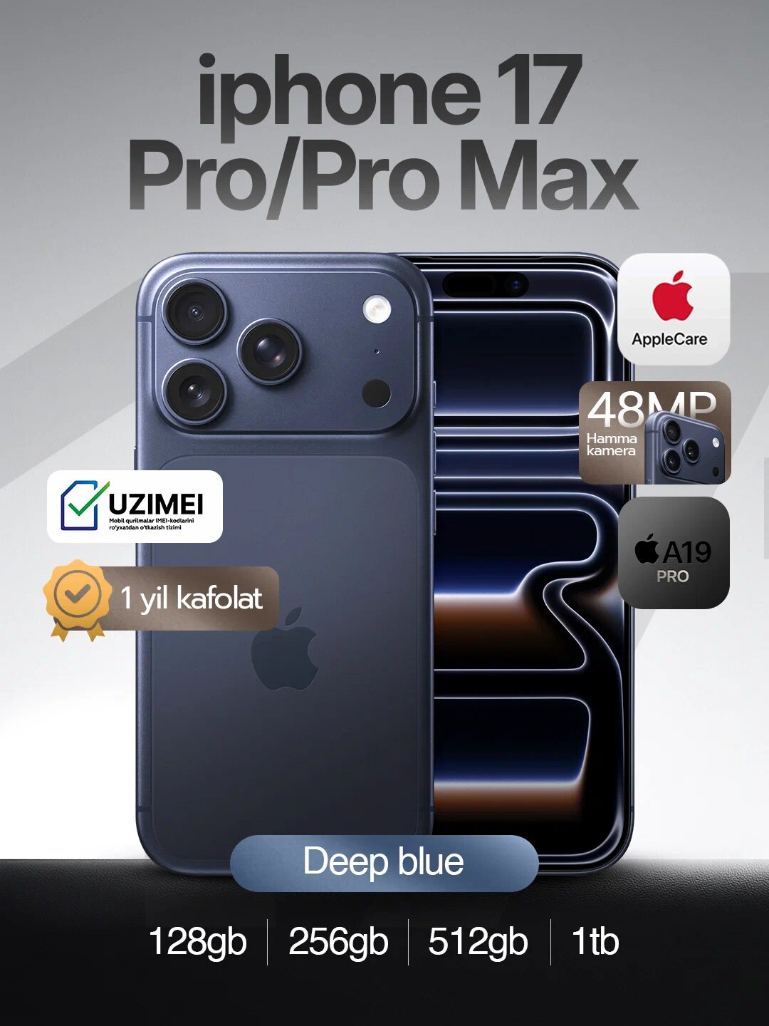 IPhone 17 Pro Max 256 GB - 6.9" Super Retina XDR, камера, 2868 x 1320, Original