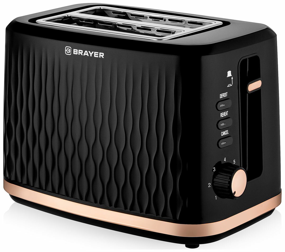 Тостер Brayer BR2105 870 Вт, 7 реж, автодогр, размор, отмена, автоотключ,2 тоста одновр, съем. подд