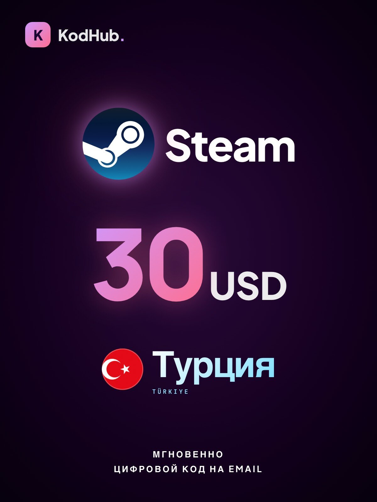 Пополнение Steam Wallet Турция 30 долларов (USD) | баланс Steam, игры, DLC | Цифровой код