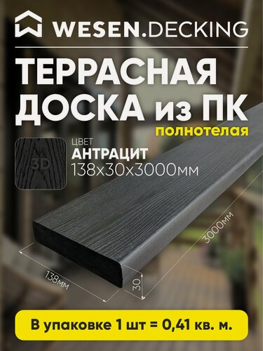 Изображение товара Террасная доска полимерная 138х30х3000 мм, Антрацит, 1 шт