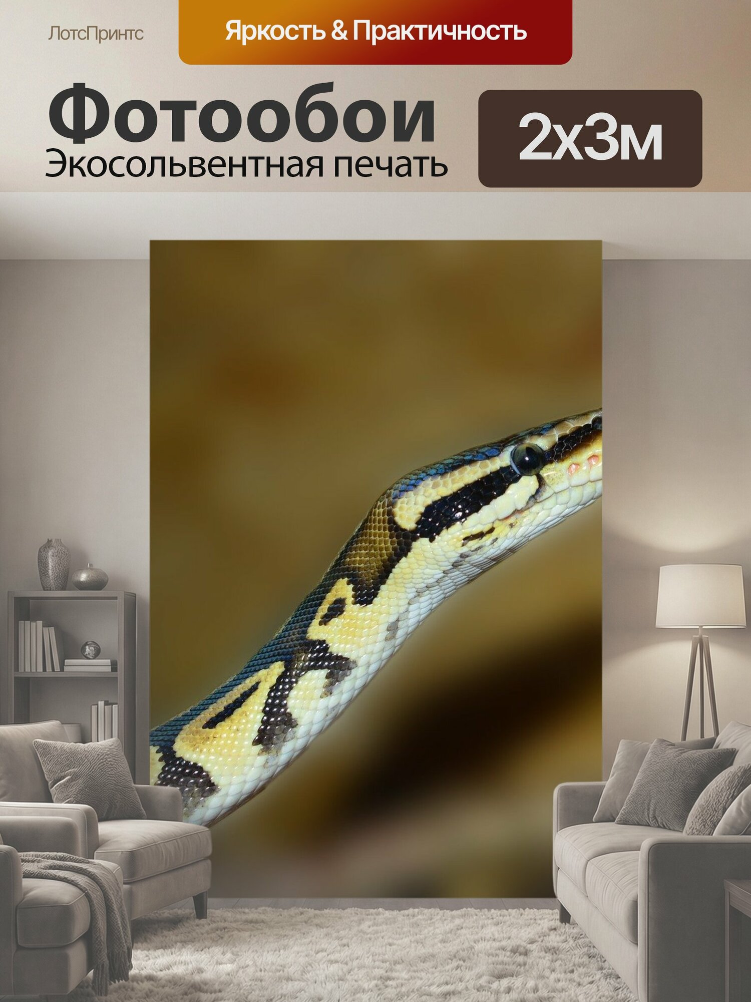 Фотообои "Линия, питон, ball python" 200x300 см. экосольвентная печать
