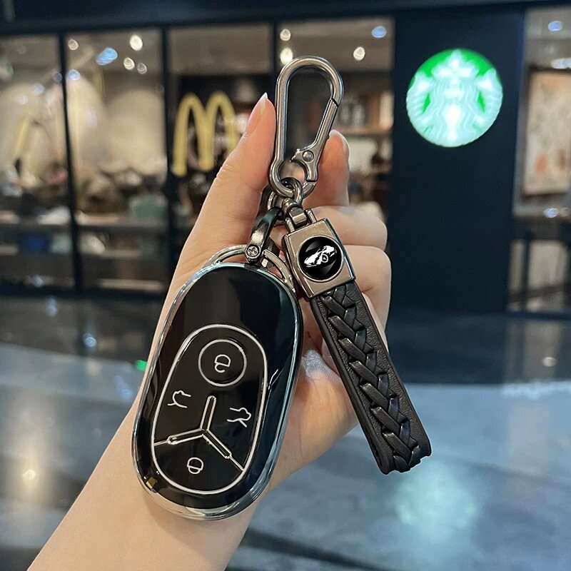 Автомобильный чехол для ключа Geely Star Wish - Черный с двойной пряжкой