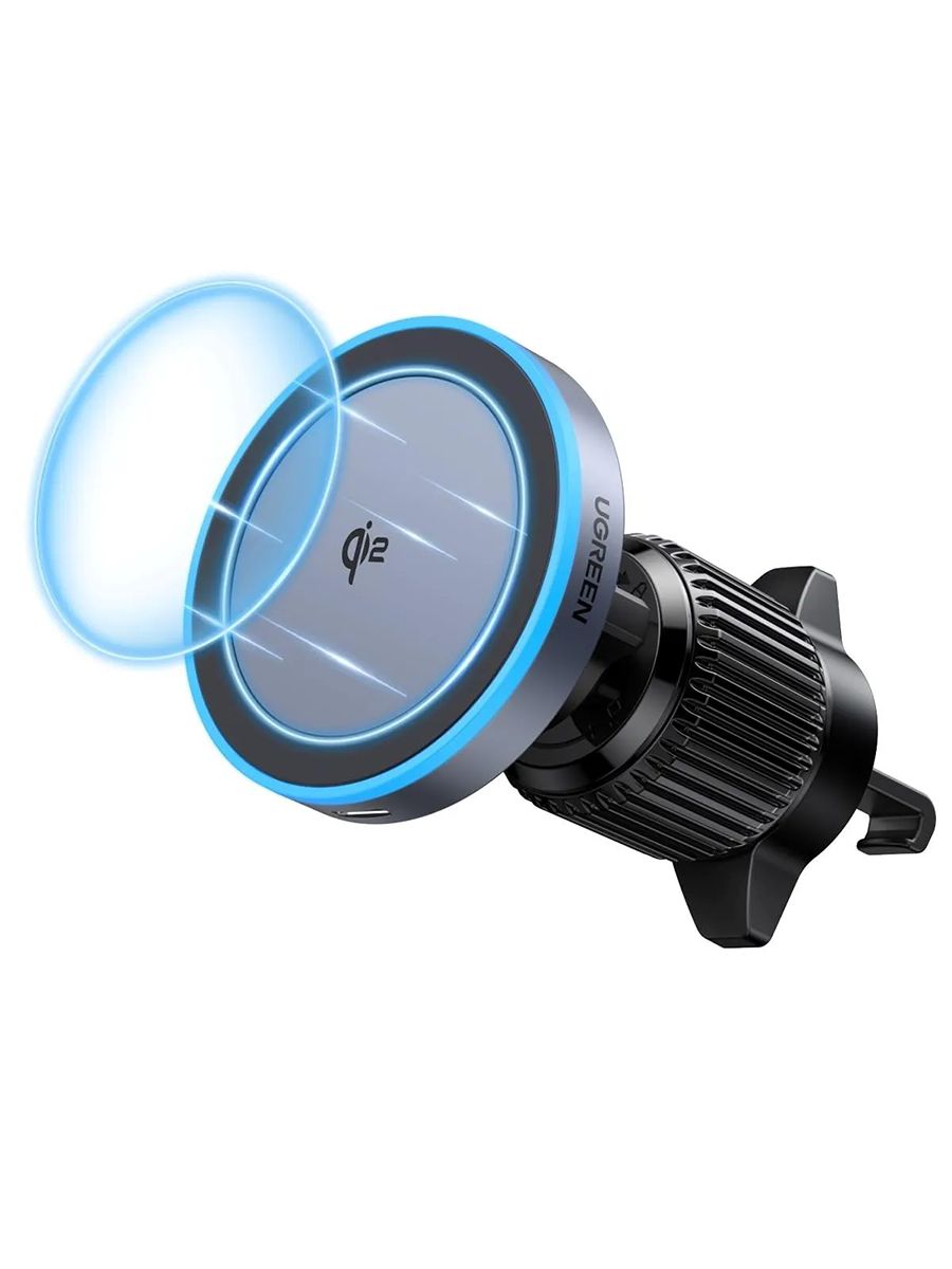 Автомобильное беспроводное зарядное устройство UGREEN W708 (35970) 15W Magnetic Car Wireless Charger Qi2 For Air Vent Mount. Цвет: черный