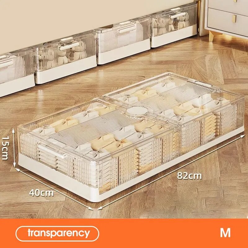 Контейнер подкроватный прозрачный со складной крышкой, 82x40x15 см, белый, для хранения одежды и вещей