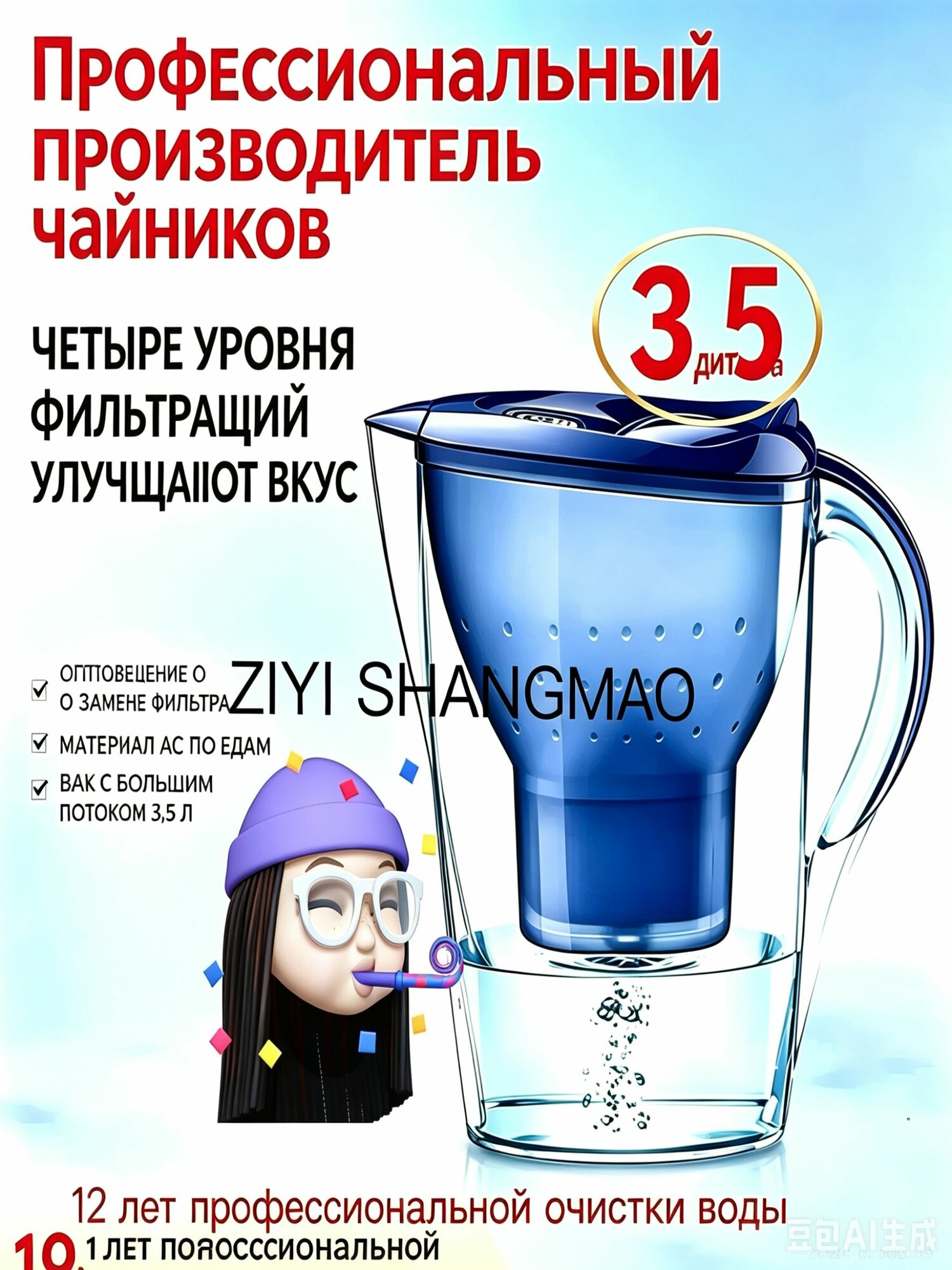 Фильтрующий кувшин из твердого пластика объемом 3,5 л для водопроводной воды, с угольным фильтром внутри, утолщенный, прочный, герметичный, не протекает