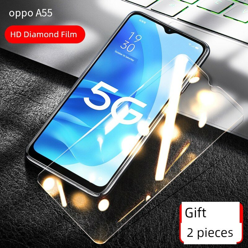 Защитное стекло для смартфона OPPO A55 - Прозрачное, Ультра-четкое, Полное покрытие, Анти-разбитие, 2 шт. комплект
