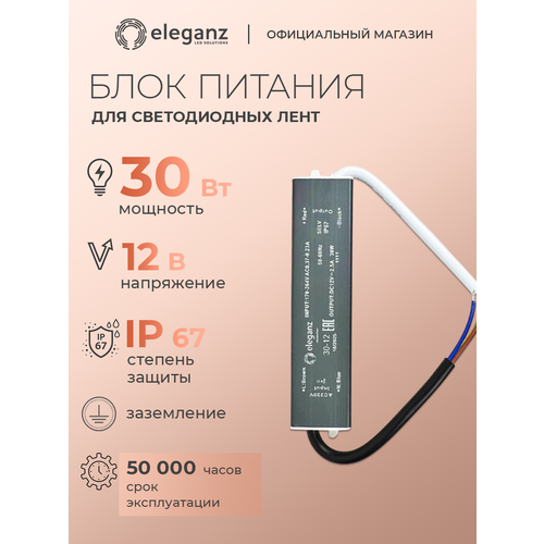 фото Блок питания для светодиодной ленты 12v "eleganz 30w", ip67 1шт.