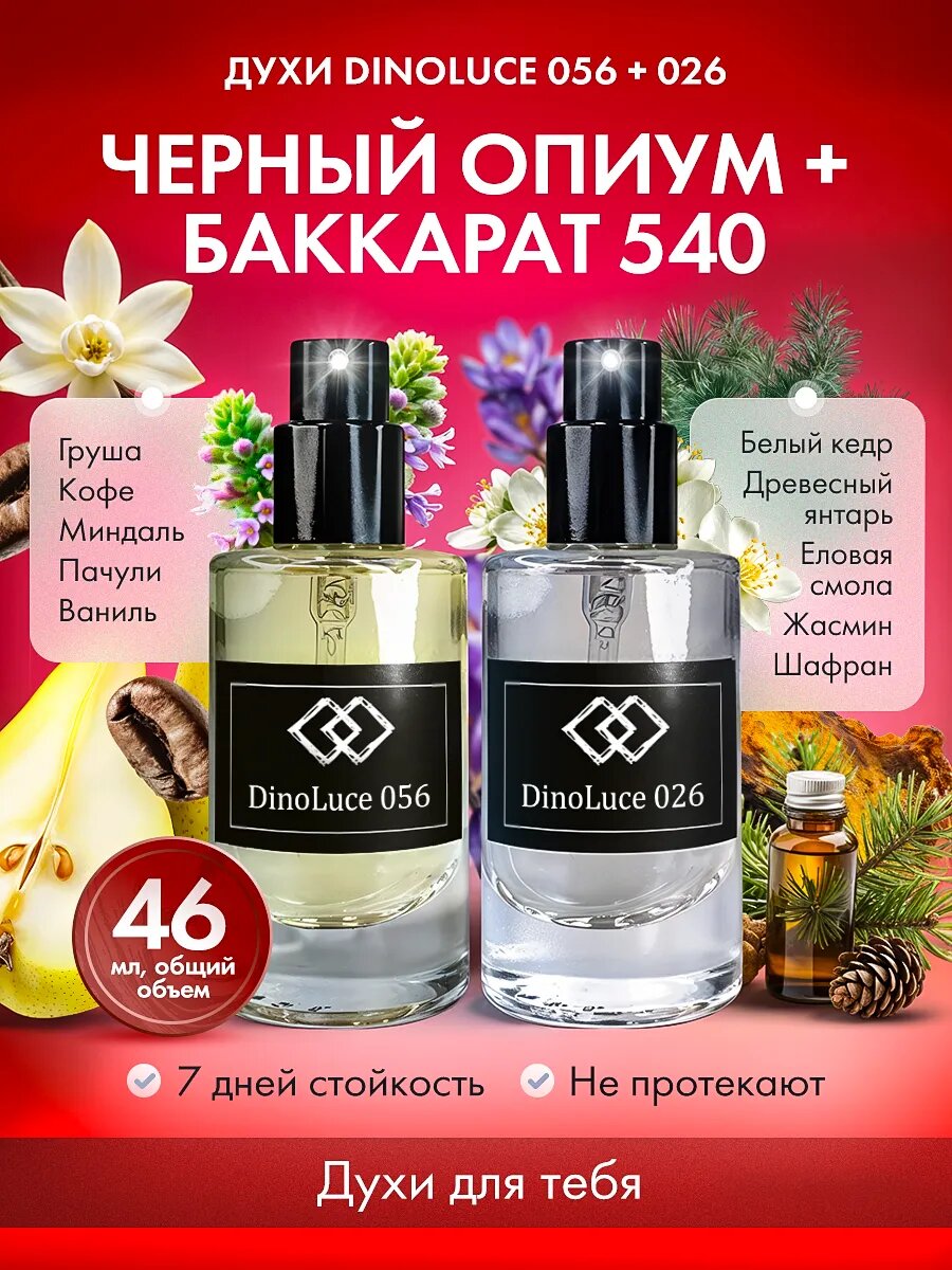 Духи 056 Черный Опиум и 026 Баккарат 540 2 шт по 23 мл