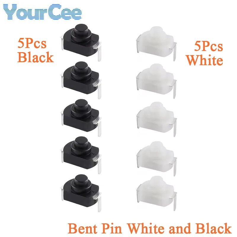 Кнопочный выключатель 1208YD для фонарика, 10 шт. Bent Pin White Black