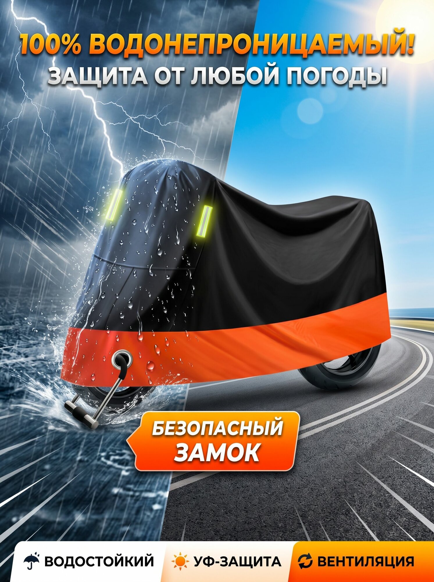 Чехол для мотоцикла водонепроницаемый всесезонный, тент размер XXL