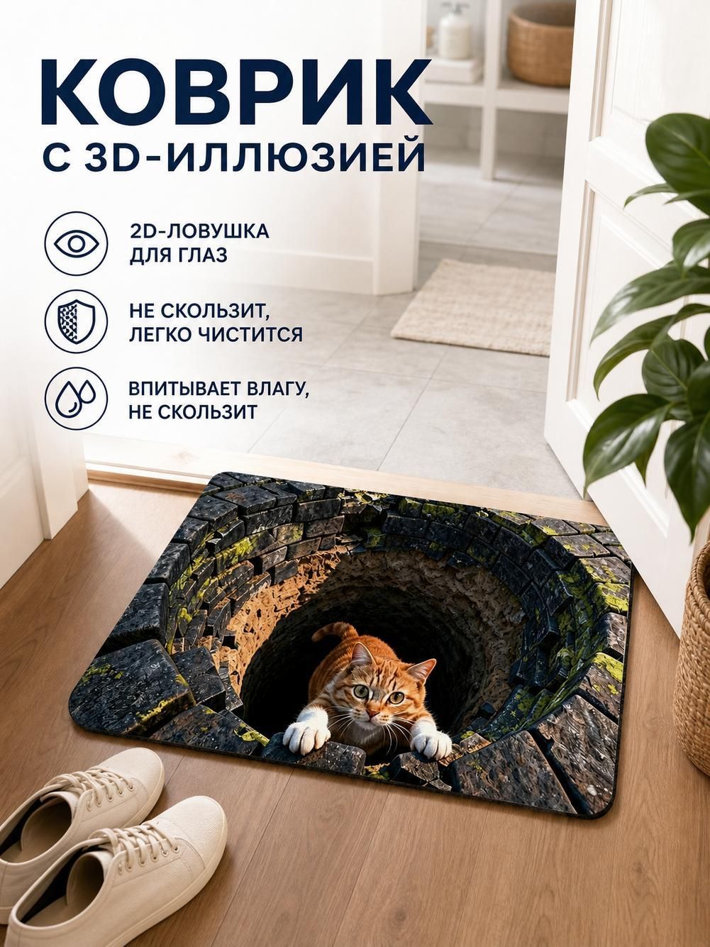 Бытовой коврик для пола с визуальной ловушкой 1 шт