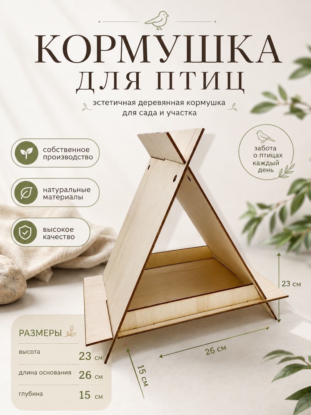 Кормушка для птиц уличная / треугольная М - скворечник деревянный