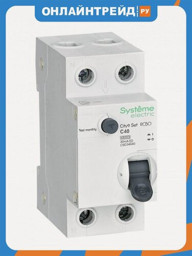 Изображение товара Дифференциальный автомат Systeme Electric (schneider Electric) 2п (1P+N) C 40А 30мА тип AC 4.5кА City9 Set, 230В, C9D34640