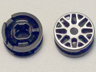 Wheel 11mm D. x 6mm with 8 'Y' Spokes with Silver Outline Pattern, 93595pb02 Black U