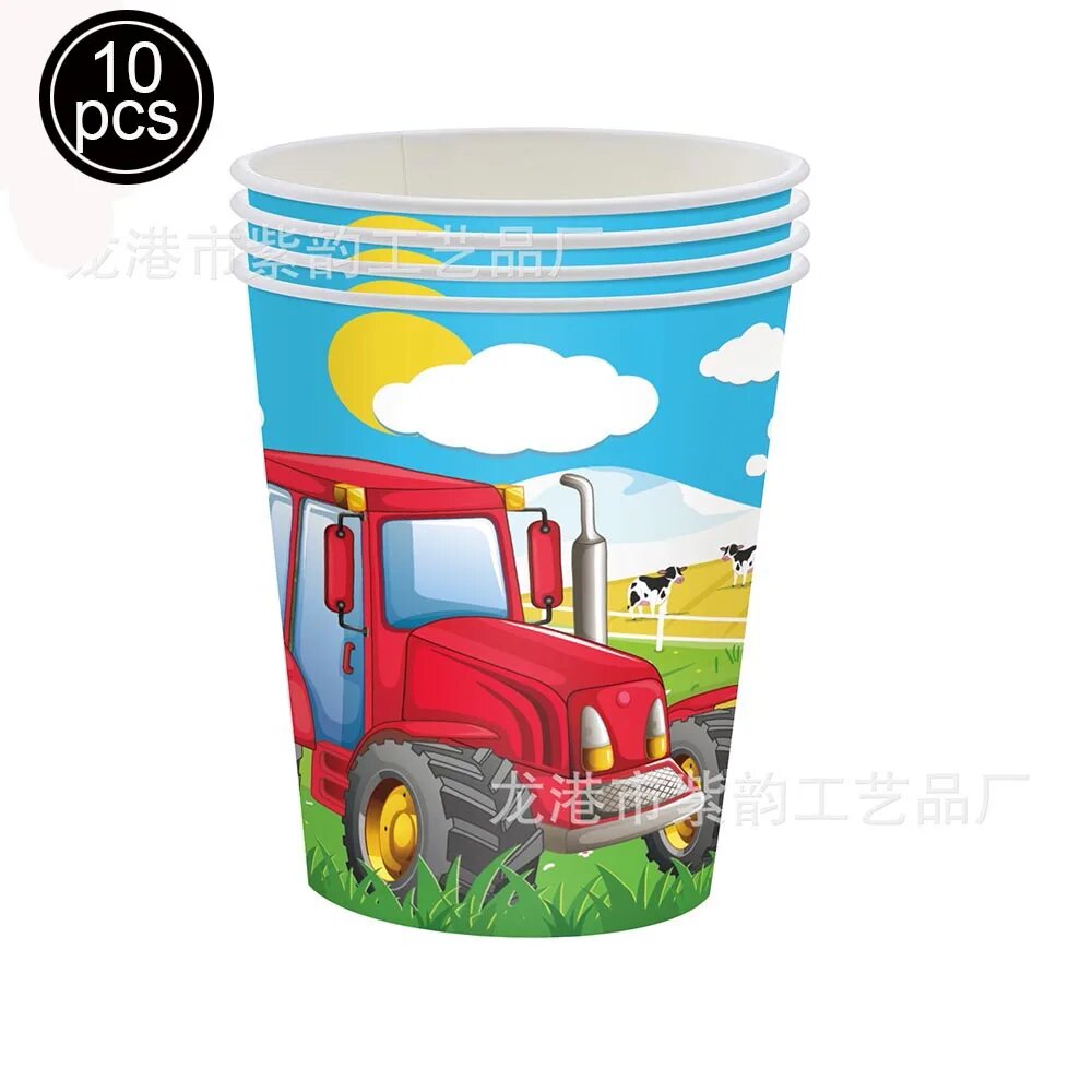 Зелёный Трактор одноразовая посуда на детскую вечеринку 10pcs cups