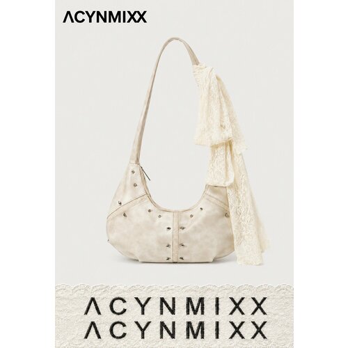 фото Сумка хобо acynmixx pirsing and lace, фактура перфорированная, гладкая, матовая, белый,