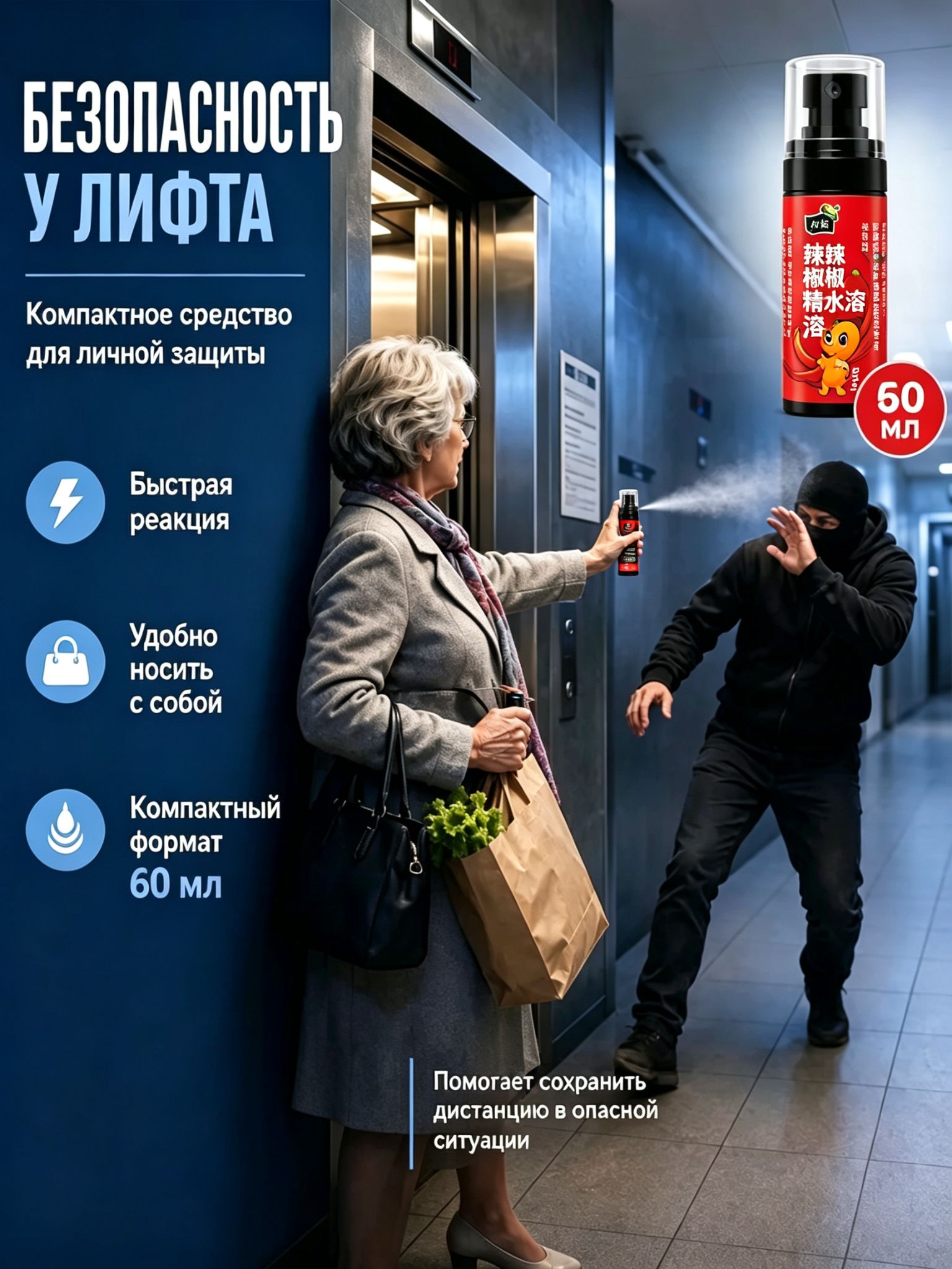 Защита на прогулке от агрессивных собак и диких животных, концентрированный перцовый экстракт 60 мл