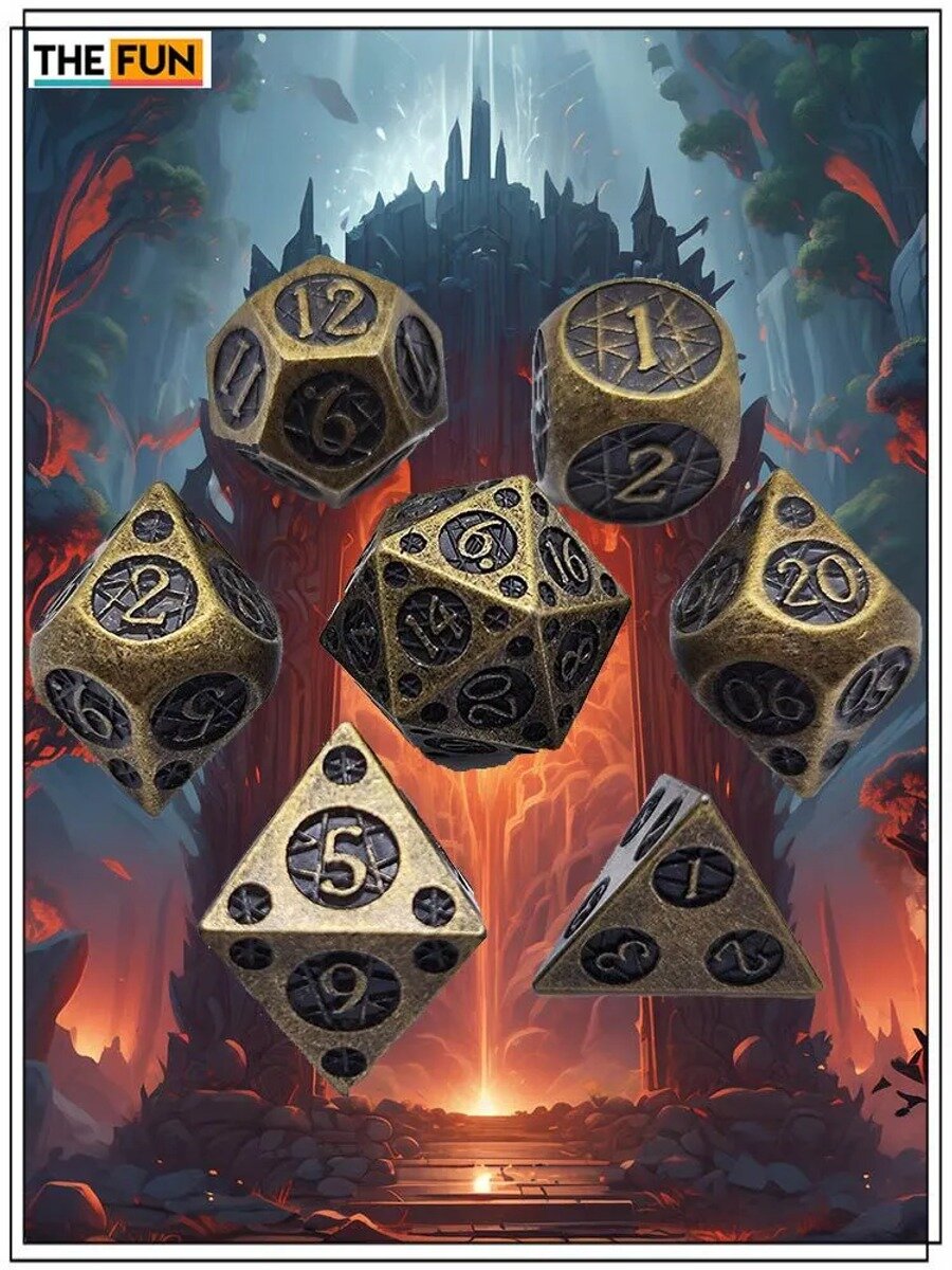 7 Pcs Solid Metal Dice Set, кубики метал для DnD и настольных ролевых игр (дайсы ДнД) 7 шт.