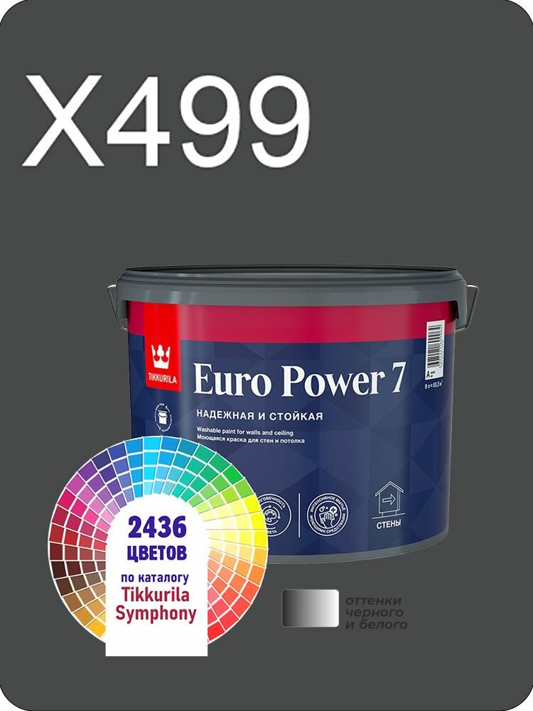 Краска для стен и потолков Tikkurila Euro Power 7 9л. оттенки черного X499