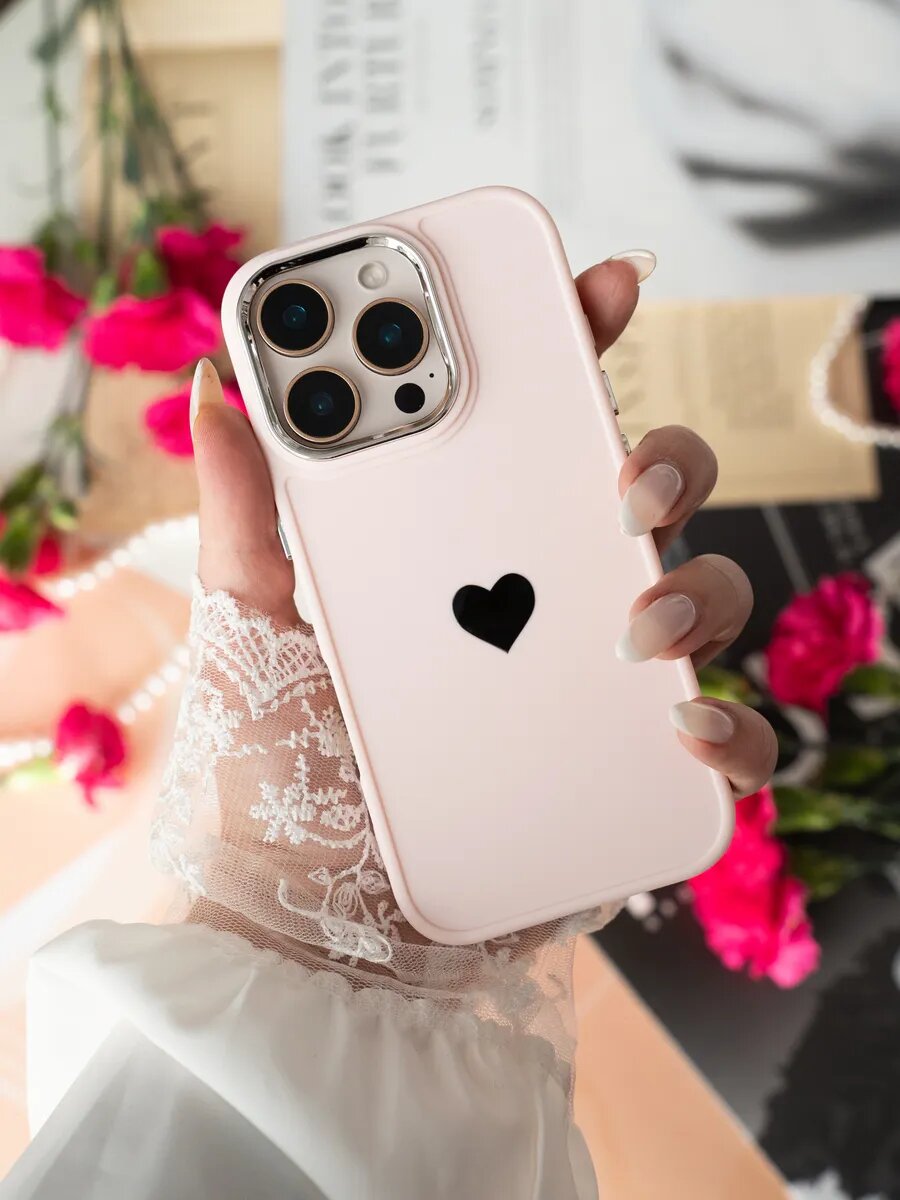 Чехол О'кейси, на iPhone 16 Pro, розовый, накладка с сердечком