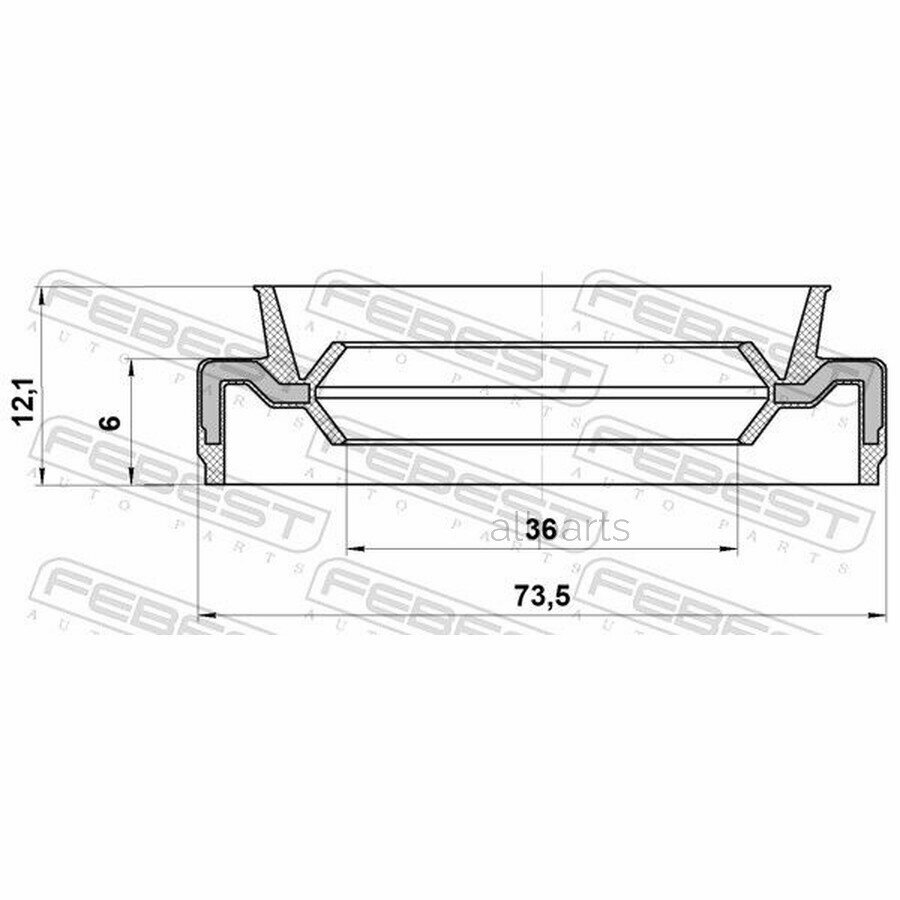 FEBEST 95EAW-38730613X Сальник привода 36x73.5x6x12.1