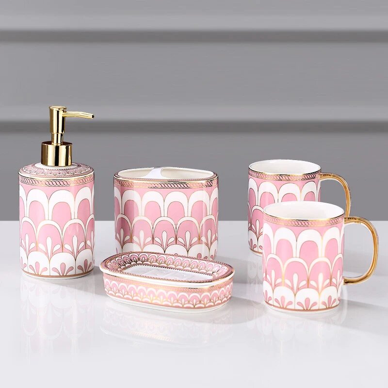 Набор керамических аксессуаров для ванной комнаты Розовый, 1 set with 5pcs