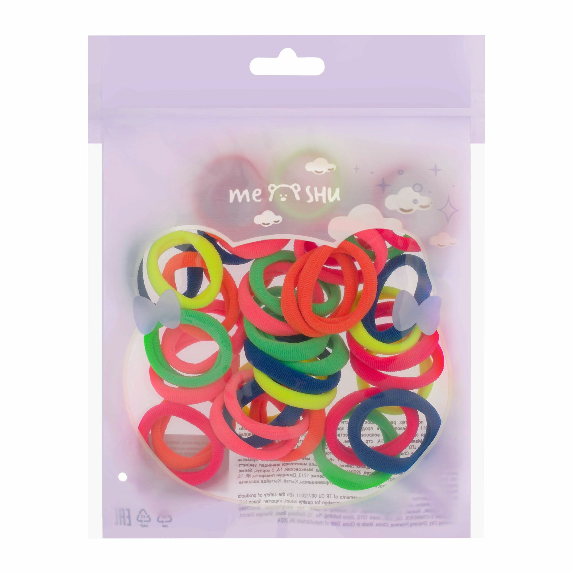 10 шт. Резинки для волос MESHU, неоновые 40шт, диаметр 2,5см, европодвес