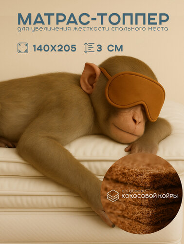 Изображение товара Топпер 140Х205, "Два кокоса" Ортис, очень жёсткий, крепление на резинках