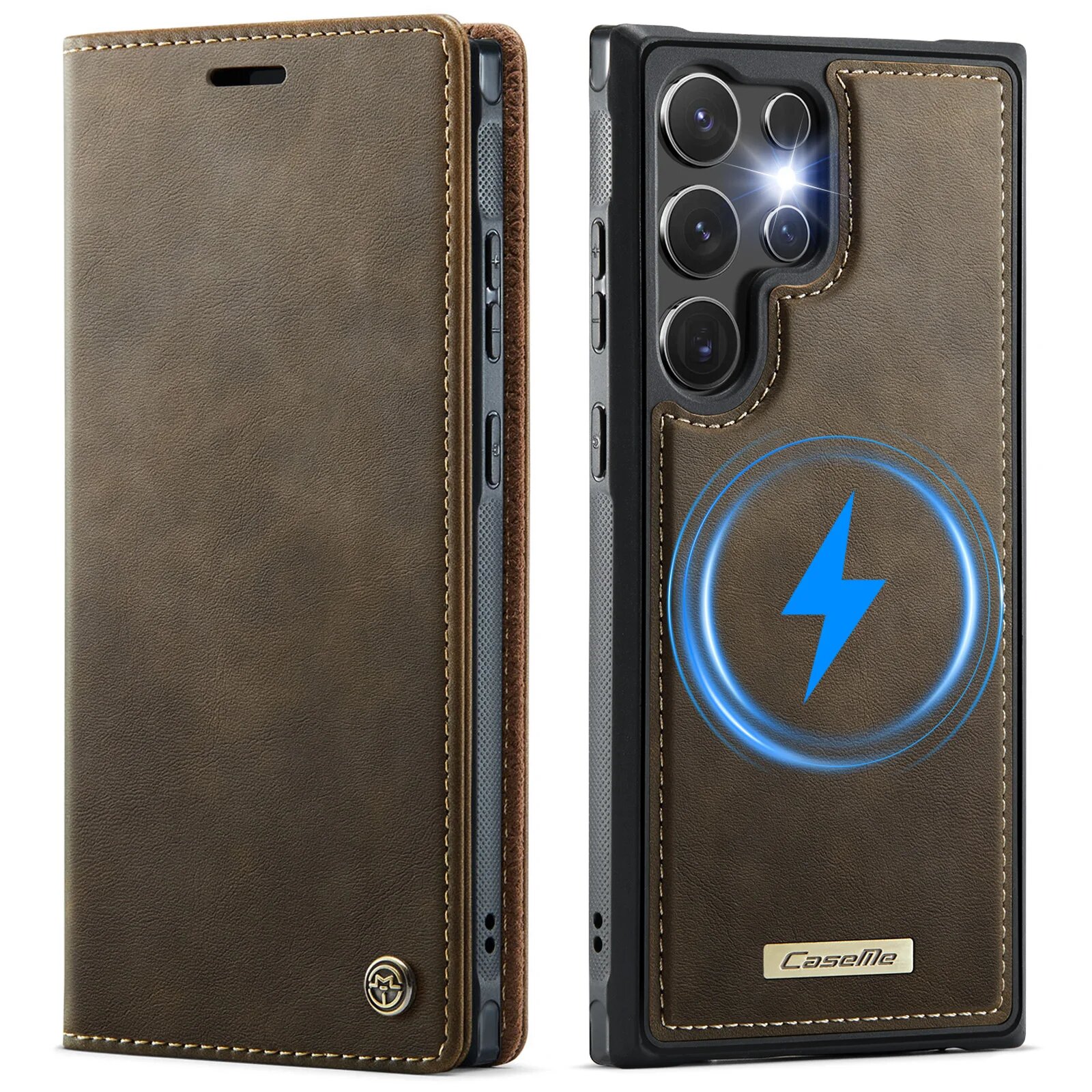 Кожаный чехол-книжка Samsung Galaxy S24 Ultra, Coffee