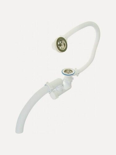 Изображение товара Сифон для ванны Сантехпродукт Е-80081, 40х40/50, полипропилен, с выпуском и круглым переливом, белый, Россия