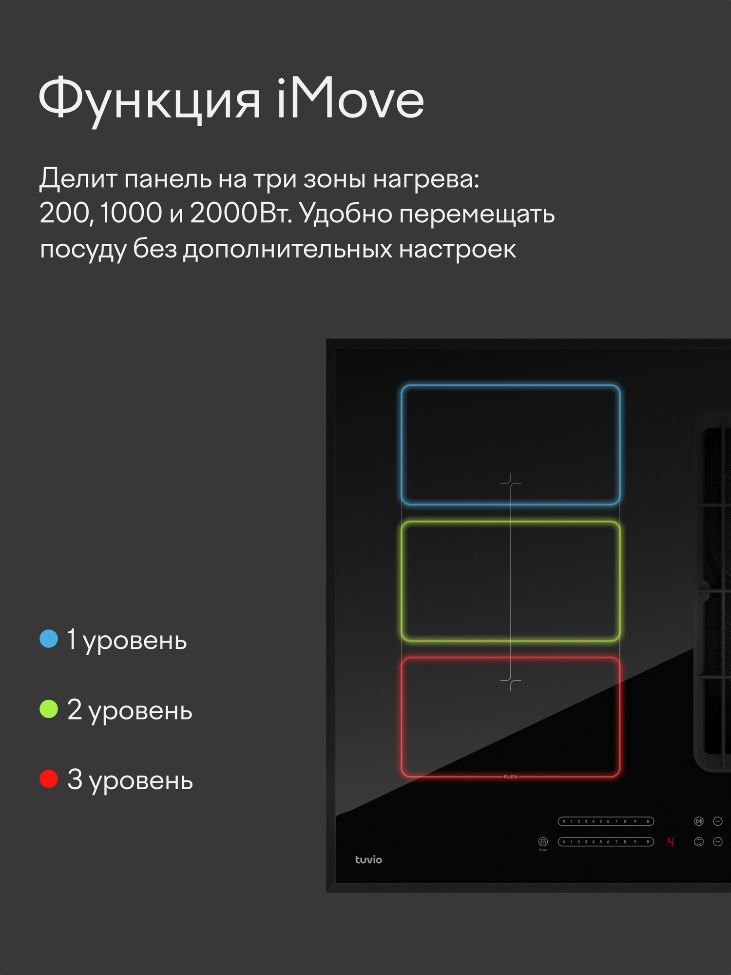 Индукционная варочная панель с инвертором и вытяжкой Tuvio HIW87BB21, 77 см, черный, слайдер, защитное автоотключение — фото 6