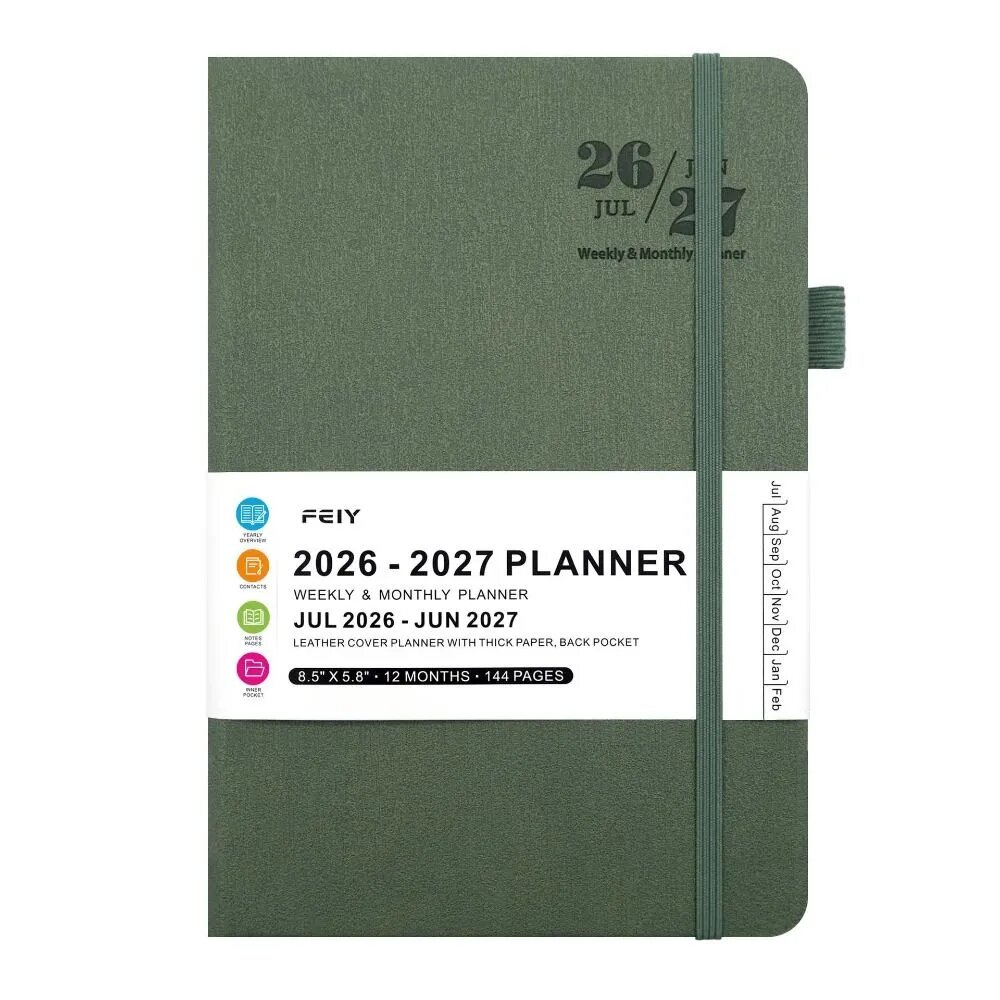 FEIY 2026-2027 Ежедневник для планирования, темно-зеленый, 8,5" X 5,8", 144 страницы