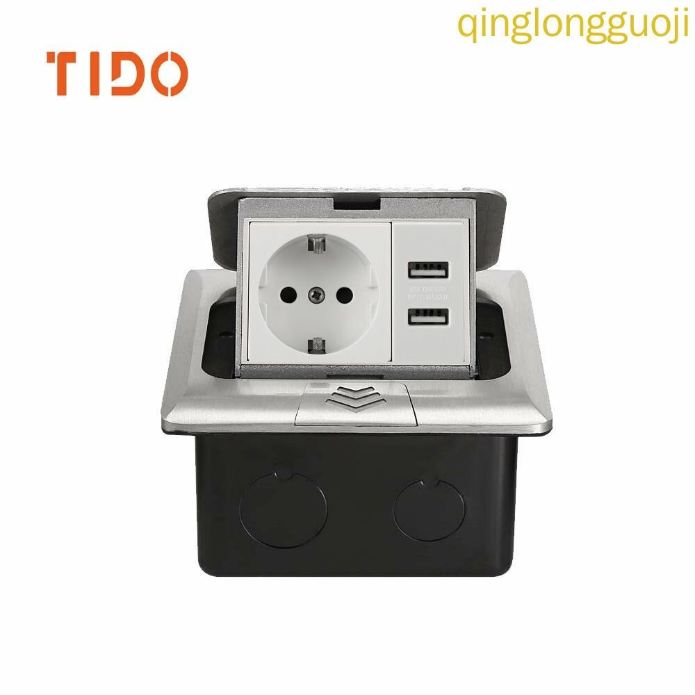 Лючок напольный настольный c розеткой встраиваемый , на 1 гнездо+ 2USB, металлический, серебристый
