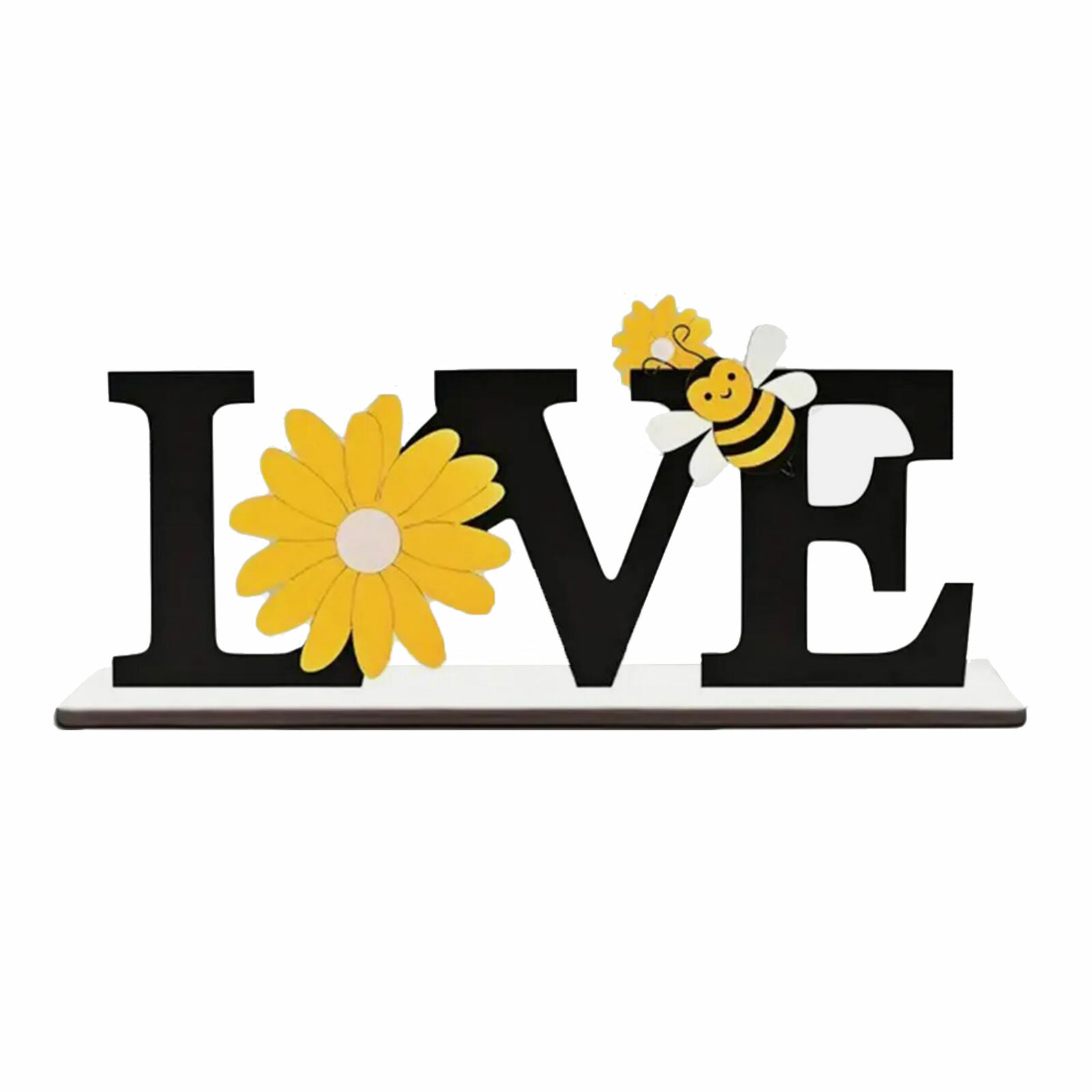 Деревянная табличка LOVE с пчелами и подсолнухами для