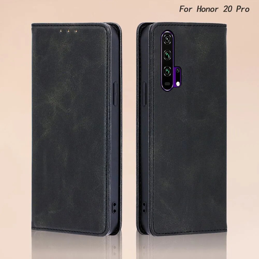 Чехол книжка на Хонор 20 Про/ Чехол подходит для Honor 20 Pro, Новый, женский мужской, магнитным замком, черный