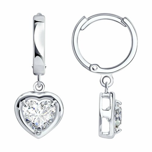 фото Серьги diamant online, серебро, 925 проба, родирование, фианит, длина 2.4 см, , прозрачный